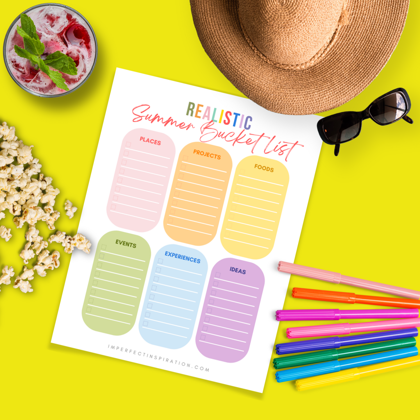 Realistic Summer Bucket List Digital Printable