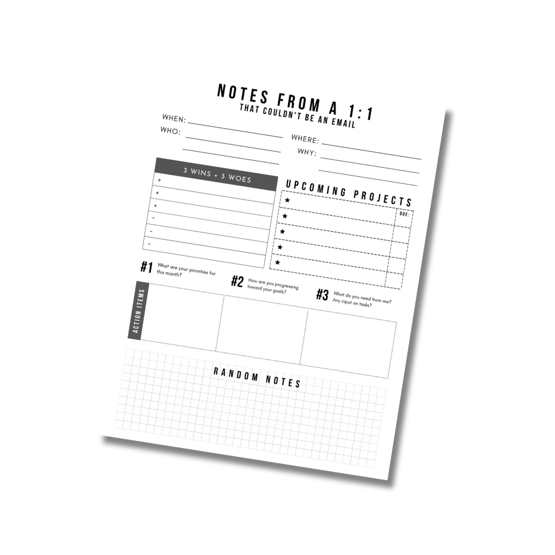 1:1 Meeting Notes Planner - Digital Download