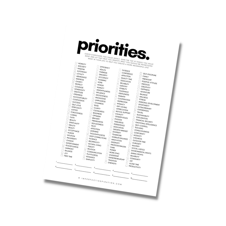 Priorities Checklist Printable Digital Download