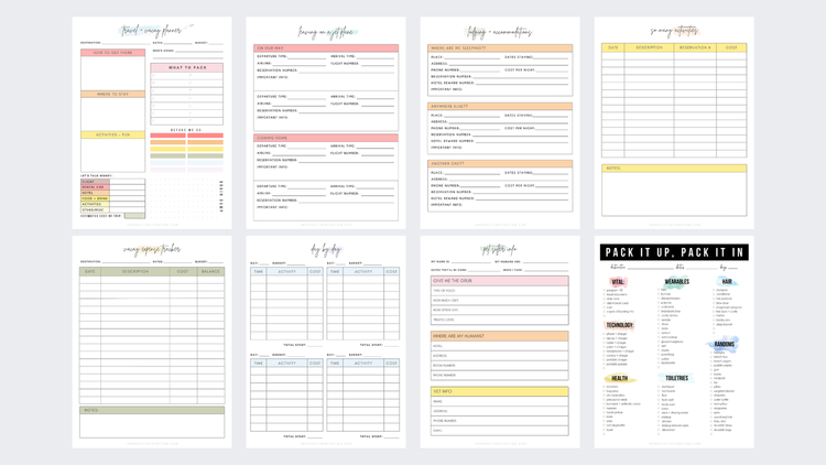 Travel + Vacay Planner Bundle Printable Digital Download