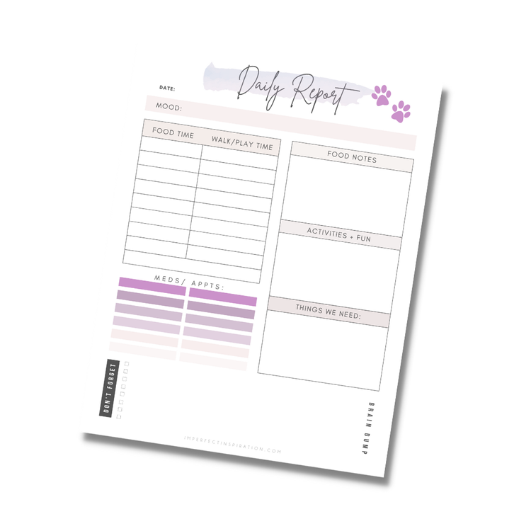 Daily Pet Report Planner Digital Download