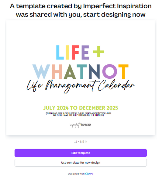 Customizable Life Management Calendar