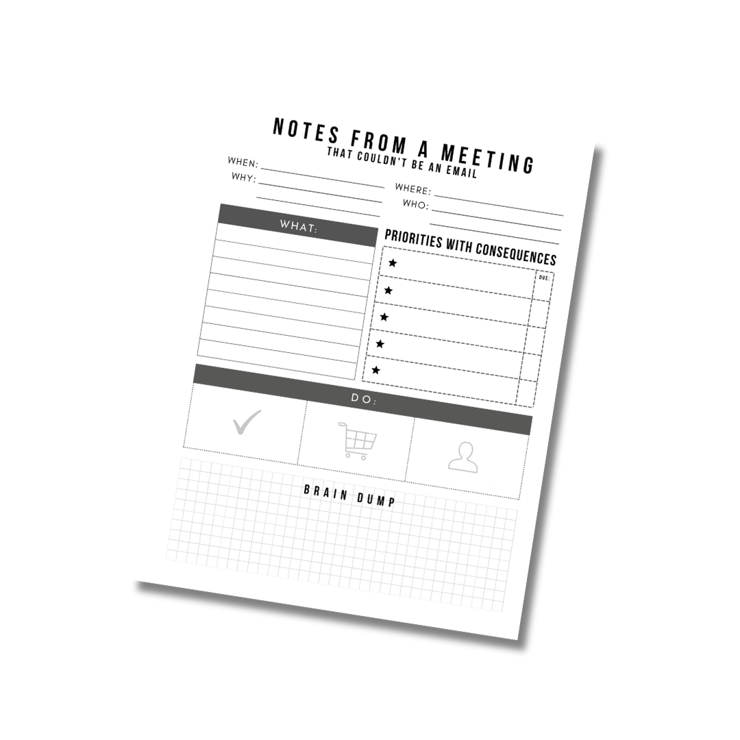 Meeting Notes Planner Digital Download