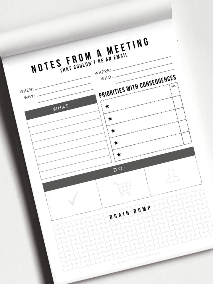 Meeting Notes Tracker Notepad – Imperfect Inspiration