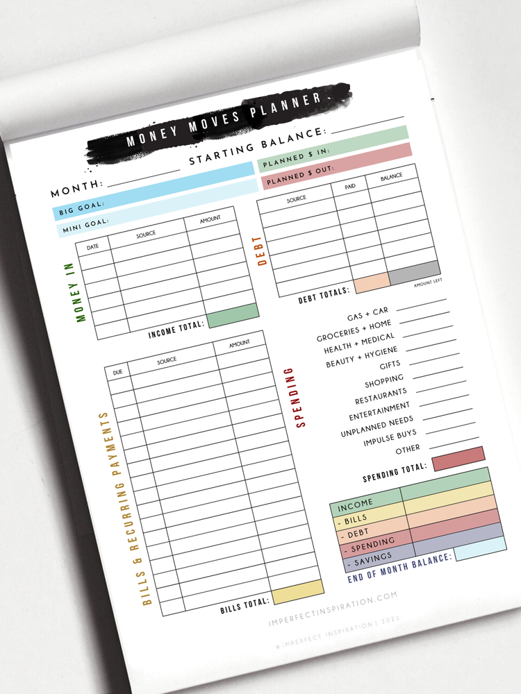 Money Moves Monthly Budget Notepad