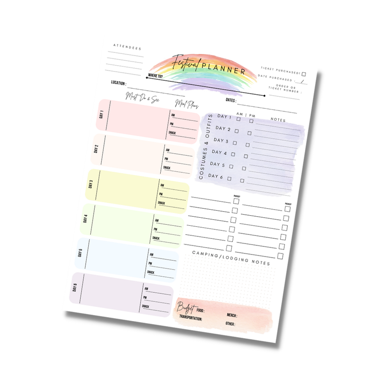 Music Festival Planner Printable Digital Download