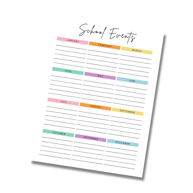 School Event Tracker Printable Digital Download