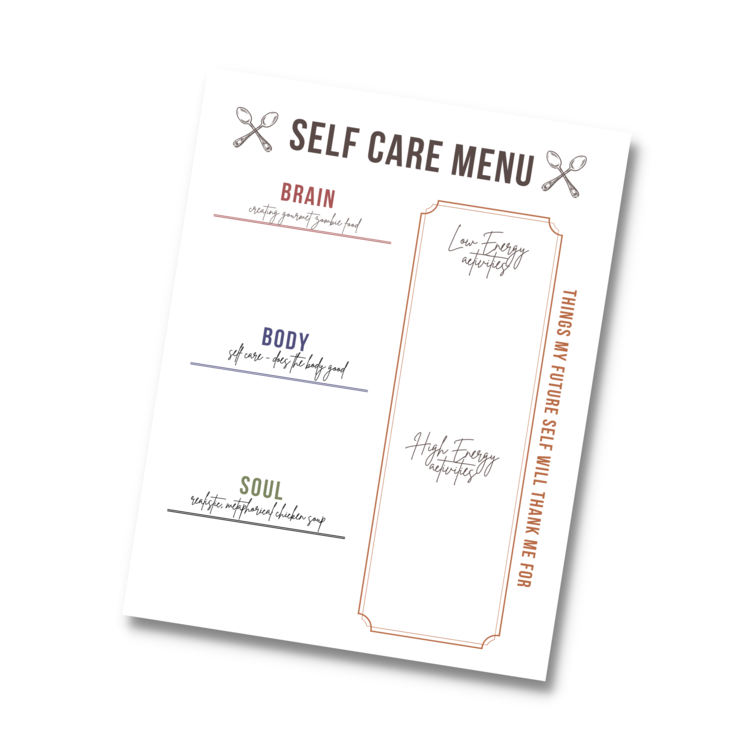 Self Care Menu Planner Digital Download