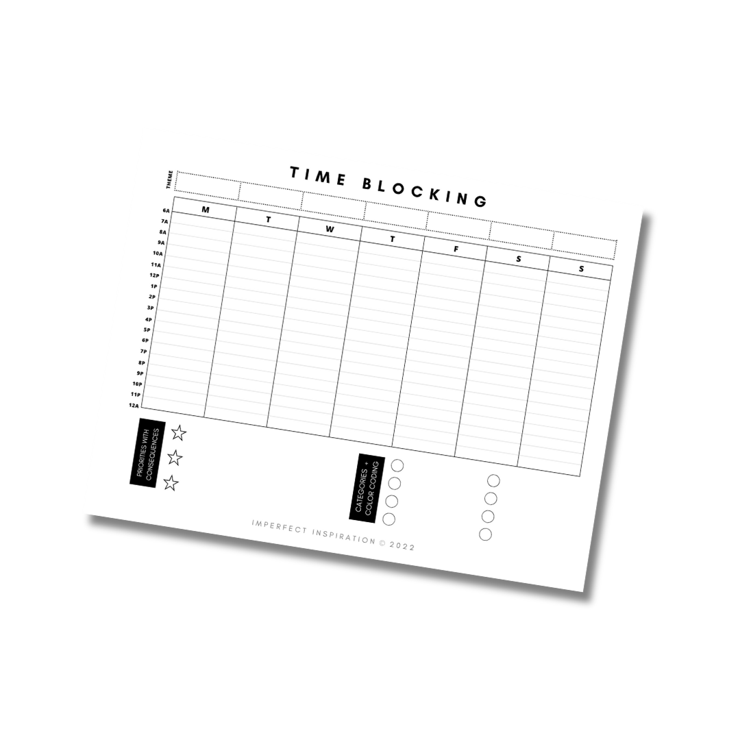 Weekly Time Blocking Planner Digital Download